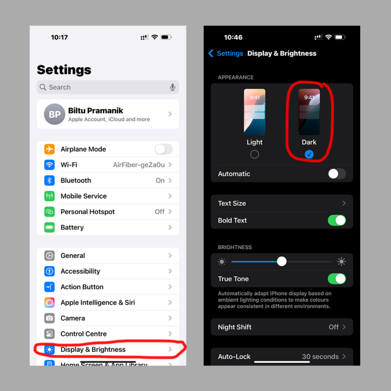 dark theme mode in iPhone